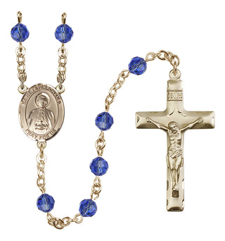 14 Karat Gold-Filled 6mm Austrian Crystal Saint Peter Chanel Rosary in Sapphire