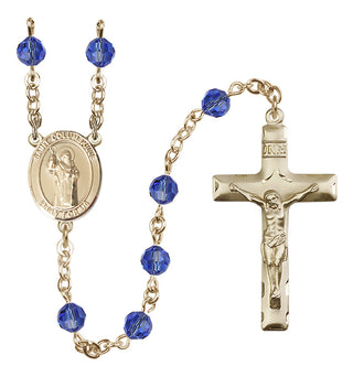14 Karat Gold-Filled 6mm Austrian Crystal Saint Columbkille Rosary in Sapphire