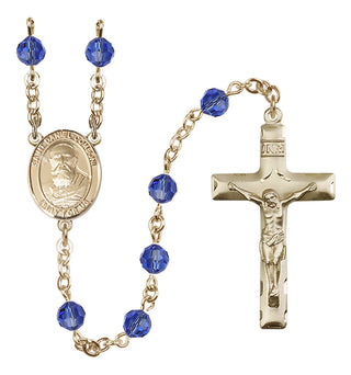 14 Karat Gold-Filled 6mm Austrian Crystal Saint Daniel Comboni Rosary in Sapphire