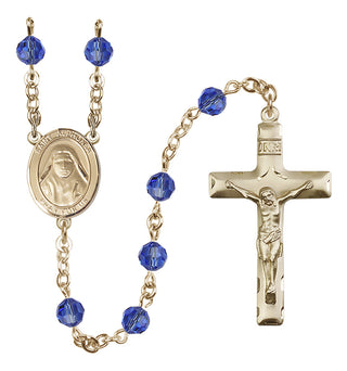 14 Karat Gold-Filled 6mm Austrian Crystal Saint Alphonsa of India Rosary in Sapphire