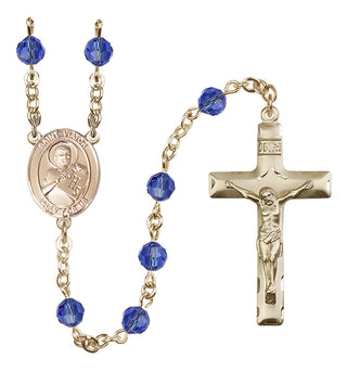 14 Karat Gold-Filled 6mm Austrian Crystal Saint Viator of Bergamo Rosary in Sapphire