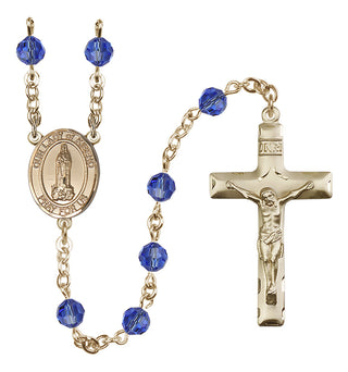 14 Karat Gold-Filled 6mm Austrian Crystal Our Lady of Kibeho Rosary in Sapphire