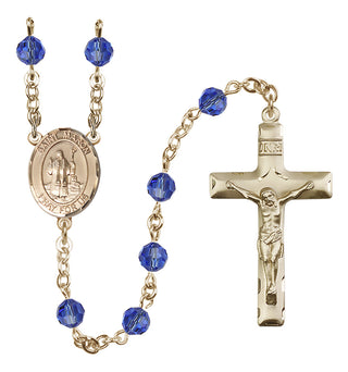 14 Karat Gold-Filled 6mm Austrian Crystal Saint Maron Rosary in Sapphire