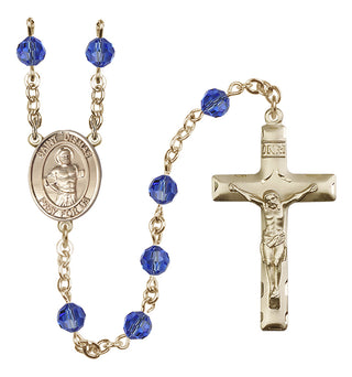 14 Karat Gold-Filled 6mm Austrian Crystal Saint Dismas Rosary in Sapphire