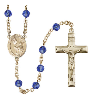 14 Karat Gold-Filled 6mm Austrian Crystal Saint Margaret Mary Alacoque Rosary in Sapphire