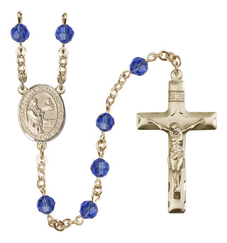 14 Karat Gold-Filled 6mm Austrian Crystal Saint Claude de la Colombiere Rosary in Sapphire