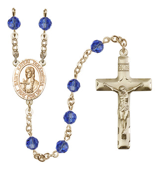 14 Karat Gold-Filled 6mm Austrian Crystal Saint Kateri Tekakwitha Rosary in Sapphire