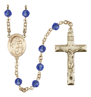 14 Karat Gold-Filled 6mm Austrian Crystal Guardian Angel w/Children Rosary in Sapphire