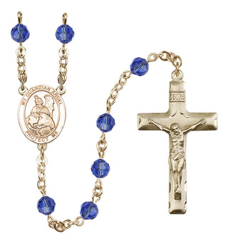 14 Karat Gold-Filled 6mm Austrian Crystal Guardian Angel Protector Rosary in Sapphire