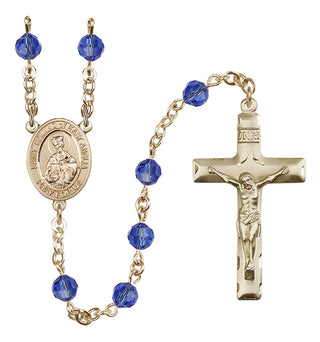 14 Karat Gold-Filled 6mm Austrian Crystal Saint Edmund of East Anglia Rosary in Sapphire