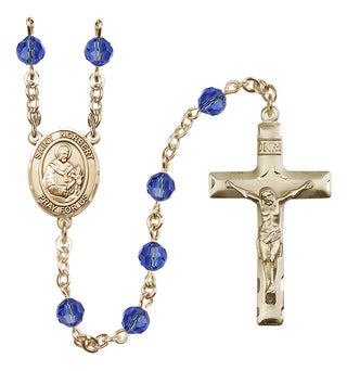 14 Karat Gold-Filled 6mm Austrian Crystal Saint Norbert of Xanten Rosary in Sapphire