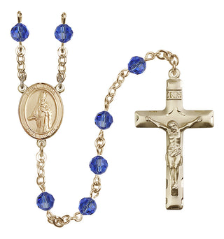 14 Karat Gold-Filled 6mm Austrian Crystal Saint Emma Uffing Rosary in Sapphire