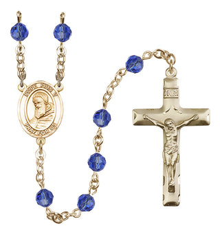 14 Karat Gold-Filled 6mm Austrian Crystal Pope Pius V Rosary in Sapphire