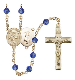 14 Karat Gold-Filled 6mm Austrian Crystal Saint Christopher/Basketball Rosary in Sapphire