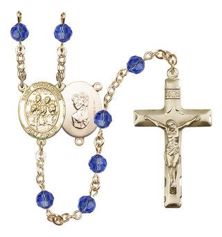 14 Karat Gold-Filled 6mm Austrian Crystal Saint Christopher / Choir Rosary in Sapphire