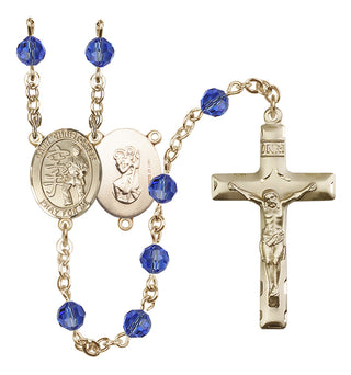 14 Karat Gold-Filled 6mm Austrian Crystal Saint Christopher / Karate Rosary in Sapphire