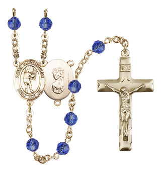 14 Karat Gold-Filled 6mm Austrian Crystal Saint Christopher/Basketball-Women Rosary in Sapphire