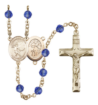 14 Karat Gold-Filled 6mm Austrian Crystal Saint Sebastian / Soccer Rosary in Sapphire