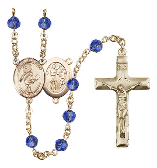 14 Karat Gold-Filled 6mm Austrian Crystal Saint Sebastian / Tennis Rosary in Sapphire