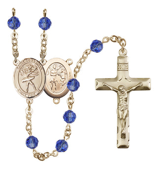 14 Karat Gold-Filled 6mm Austrian Crystal Saint Sebastian / Dance Rosary in Sapphire