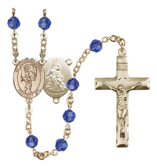 14 Karat Gold-Filled 6mm Austrian Crystal Guardian Angel/Baseball Rosary in Sapphire