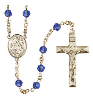 14 Karat Gold 6mm Austrian Crystal Santa Ana Rosary in Sapphire