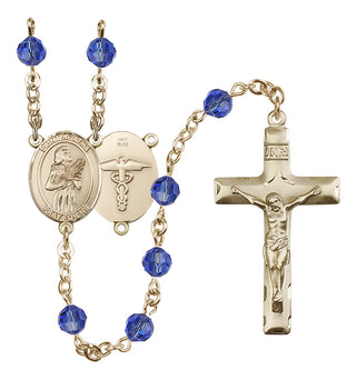 14 Karat Gold 6mm Austrian Crystal Saint Agatha / Nurse Rosary in Sapphire