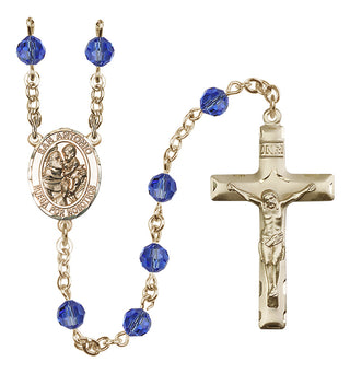 14 Karat Gold 6mm Austrian Crystal San Antonio Rosary in Sapphire