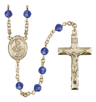 14 Karat Gold 6mm Austrian Crystal Saint Alexander Sauli Rosary in Sapphire