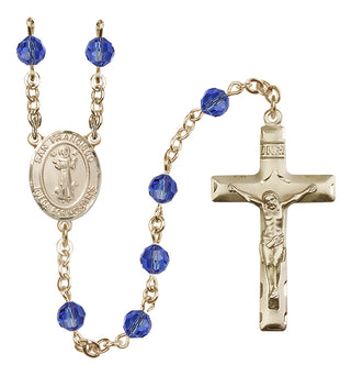 14 Karat Gold 6mm Austrian Crystal San Francis Rosary in Sapphire