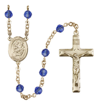 14 Karat Gold 6mm Austrian Crystal Saint Jason Rosary in Sapphire