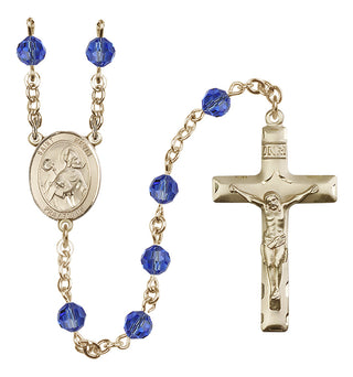 14 Karat Gold 6mm Austrian Crystal Saint Kevin Rosary in Sapphire