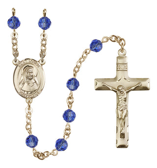 14 Karat Gold 6mm Austrian Crystal Saint Louise de Marillac Rosary in Sapphire