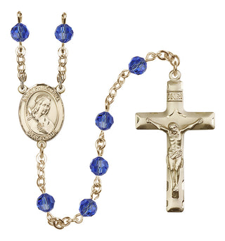 14 Karat Gold 6mm Austrian Crystal Saint Philomena Rosary in Sapphire