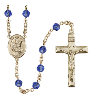 14 Karat Gold 6mm Austrian Crystal Saint Raymond Nonnatus Rosary in Sapphire