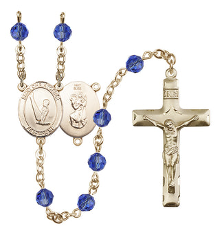 14 Karat Gold 6mm Austrian Crystal Saint Christopher/Gymnastics Rosary in Sapphire