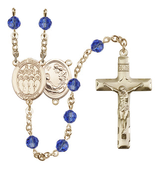 14 Karat Gold 6mm Austrian Crystal Saint Cecilia / Choir Rosary in Sapphire