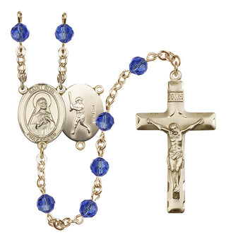 14 Karat Gold 6mm Austrian Crystal Saint Rita / Baseball Rosary in Sapphire
