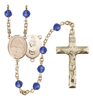 14 Karat Gold 6mm Austrian Crystal Saint Christopher / Fishing Rosary in Sapphire
