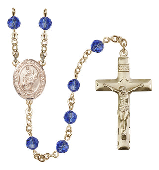 14 Karat Gold 6mm Austrian Crystal San Martin Caballero Rosary in Sapphire