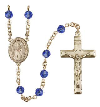 14 Karat Gold 6mm Austrian Crystal Saint John of the Cross Rosary in Sapphire