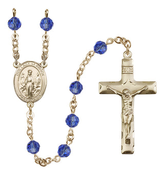14 Karat Gold 6mm Austrian Crystal Our Lady of Knock Rosary in Sapphire