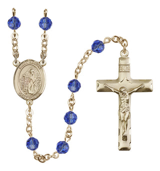 14 Karat Gold 6mm Austrian Crystal Saint Aaron Rosary in Sapphire