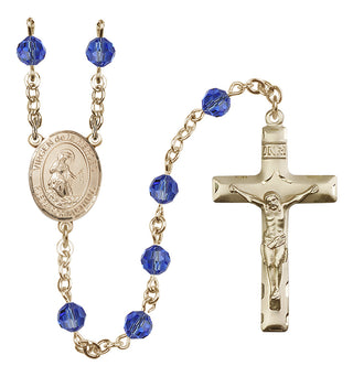 14 Karat Gold 6mm Austrian Crystal Virgen de la Merced Rosary in Sapphire