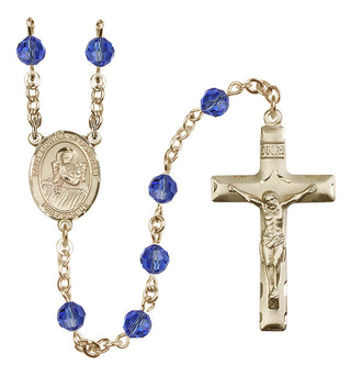 14 Karat Gold 6mm Austrian Crystal Saint Lidwina of Schiedam Rosary in Sapphire
