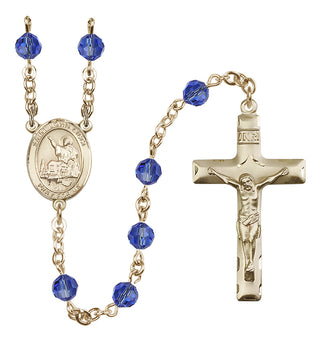 14 Karat Gold 6mm Austrian Crystal Saint John Licci Rosary in Sapphire