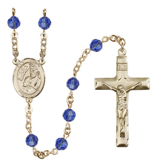 14 Karat Gold 6mm Austrian Crystal Saint Edwin Rosary in Sapphire