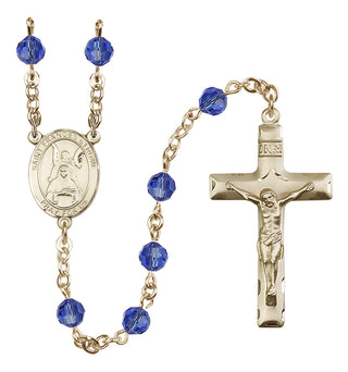 14 Karat Gold 6mm Austrian Crystal Saint Frances of Rome Rosary in Sapphire