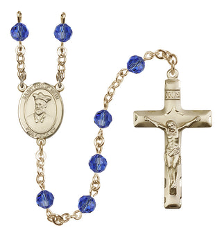 14 Karat Gold 6mm Austrian Crystal Saint Philip Neri Rosary in Sapphire