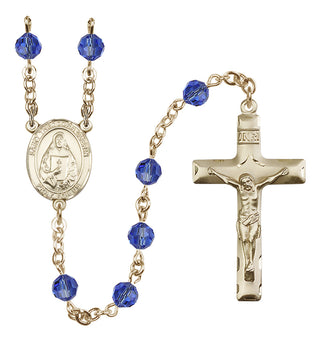 14 Karat Gold 6mm Austrian Crystal Saint Theodora Rosary in Sapphire